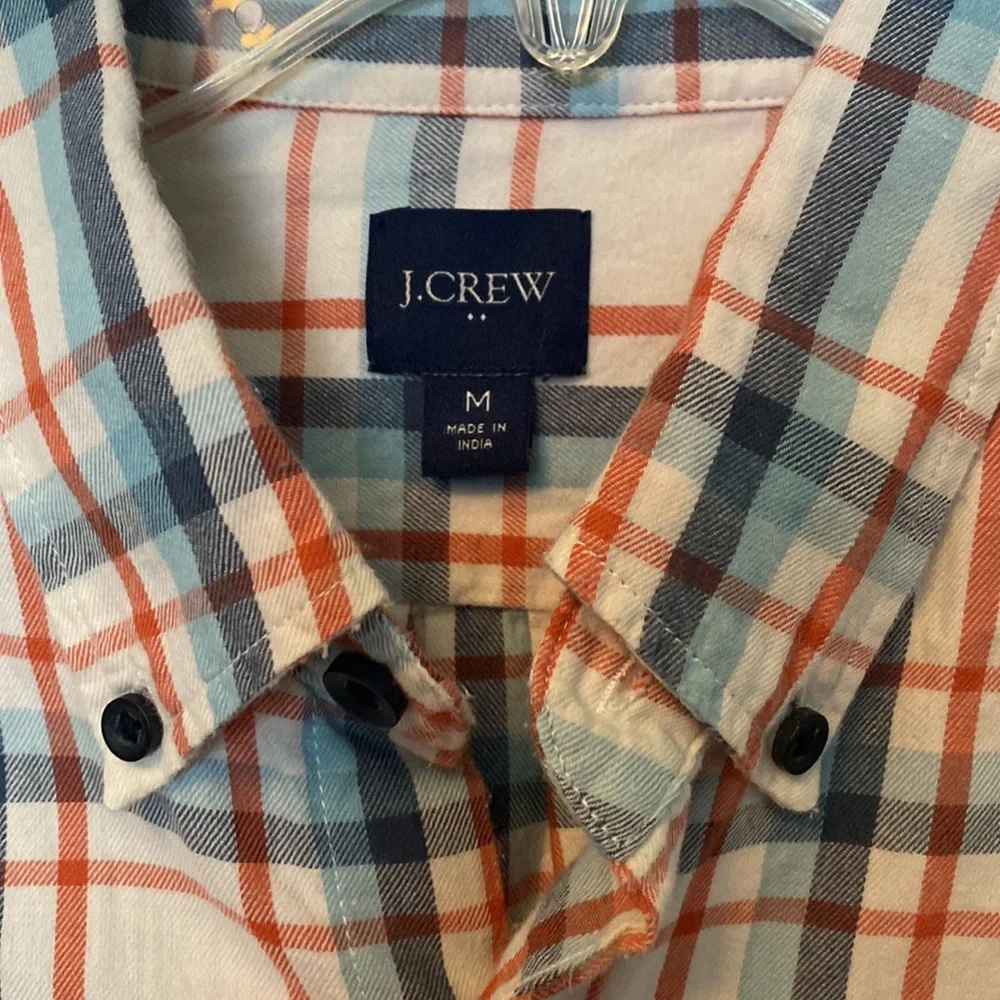 J.Crew Men’s Medium Cream Blue Orange Plaid Button Down Shirt Preppy